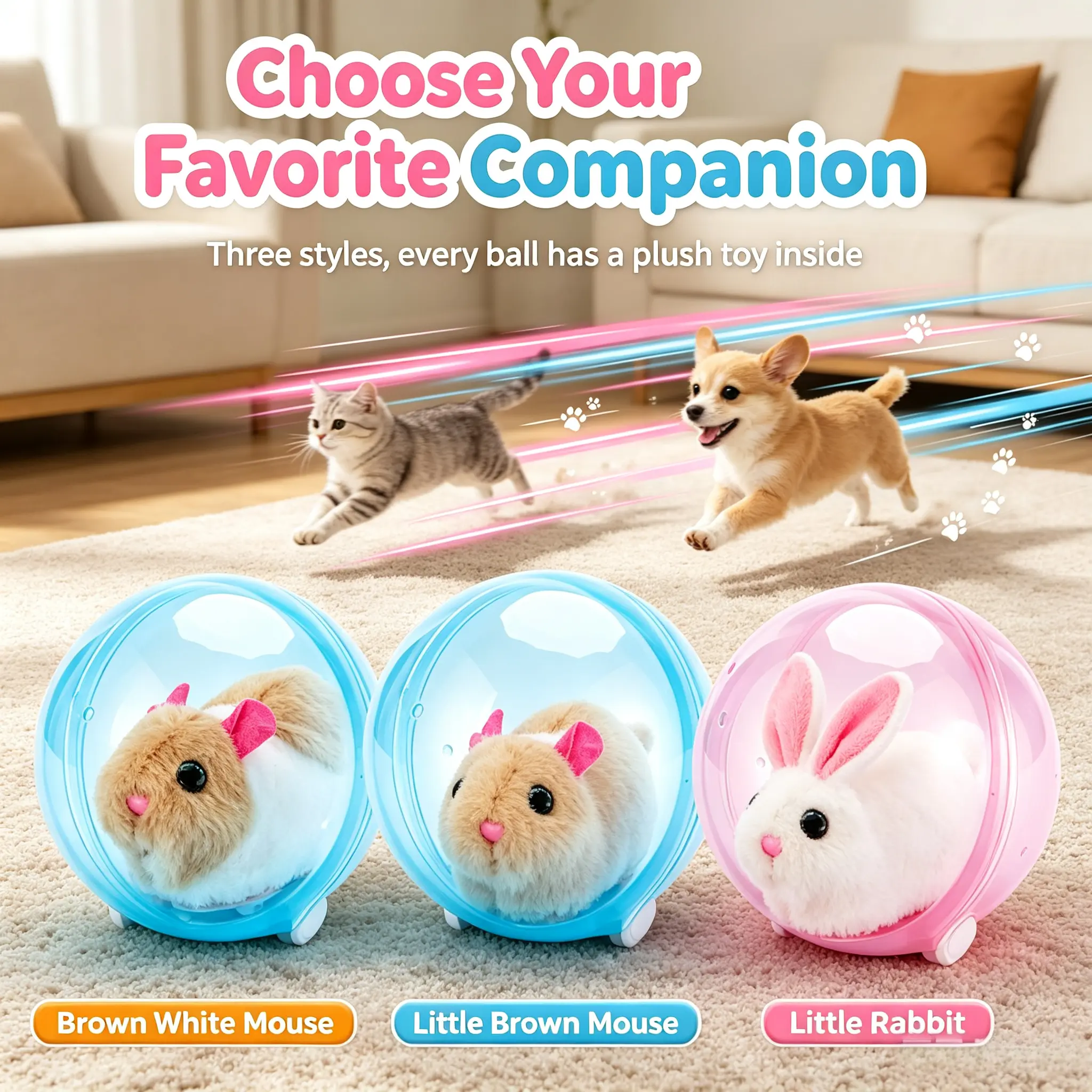 Viral Popular Automatic Rolling Cat Toy Ball, Smart Hamster Shape Interactive Pet Ball with Intelligent Obstacle Avoidance Function, Battery Powered Pet Play Ball, Daily Exercise Entertainment Toy for Indoor Kittens & Cats
