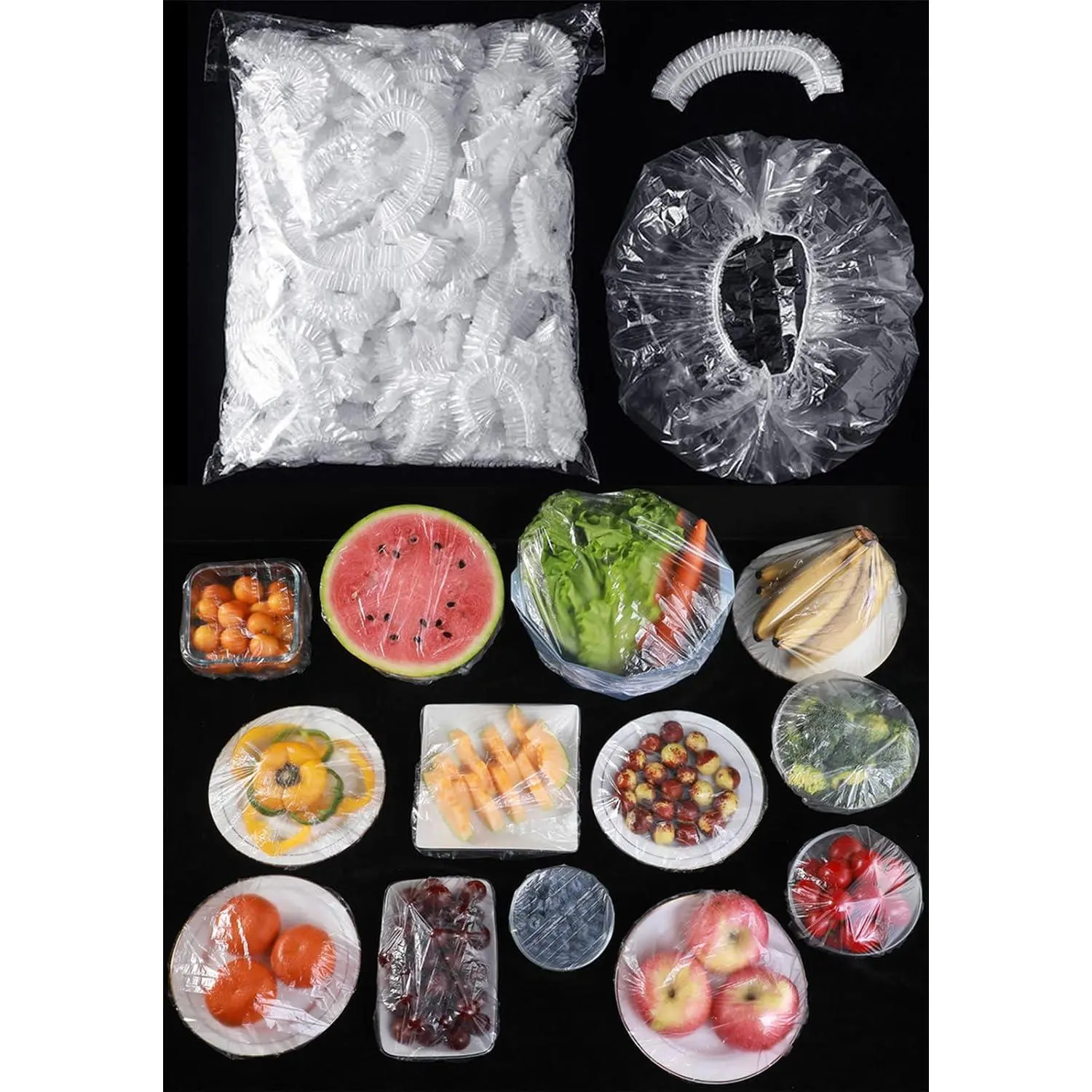 300 count  Elastic  Covers - Universal Stretchable Clear Adjustable Plastic Plate & Bowl Covers, Outdoor Fresh Keeping Bags, Kitchen Baking Picnic and  Storage Bread Proofing Cover.