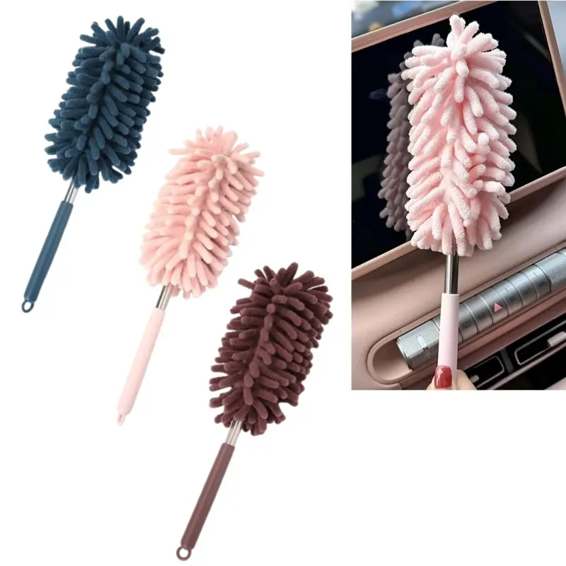 3-Piece Soft Retractable Dust Cleaner Brush Set - Dusters for Cleaning, Extendable Duster, Dustremoval Tool, Adjustable, Multifunctional, Bendable, Detachable Cloth, Reusable Household Tool for Car Interiors, TV Screens, Anti-Static Function