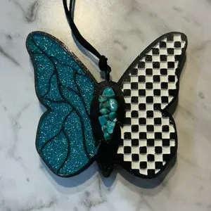 Turquoise and checkered butterfly Freshie