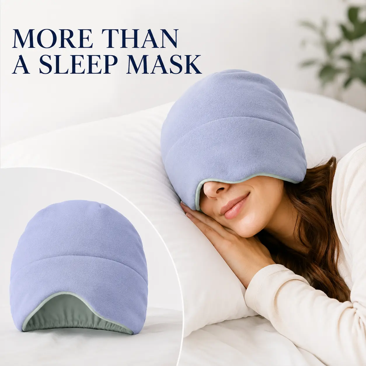 GEECO Reversible Weighted Sleep Cap - Soft Brushed Fleece, Cooling Lining, Micro Weighted Beads, Cooling + Cozy, Easy Care, Hand Wash Only, Stretch Edge for Snug Fit, Wraparound Sleep Mask Alternative for Bed, Travel, Weighted Eye Mask For Sleeping, Eye C
