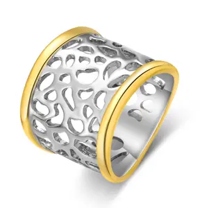 Aprilery Wide Band Hollow Design Ring for Women Fashion Jewelry