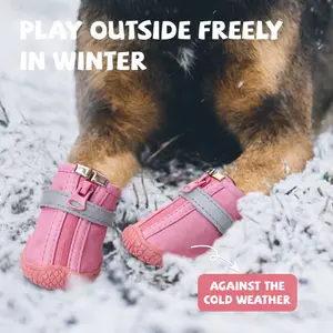 Waterproof Dog Boots with Zipper & Anti-Slip Sole 4pcs for Winter Play Against Cold Weather Ideal for Walks and Play Paws