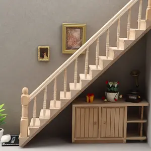 DIY 1:12 Dollhouse Mini Blank Furniture Model, Left / Right Staircase with Handrail, Unpainted Micro Scene Decor Ornament