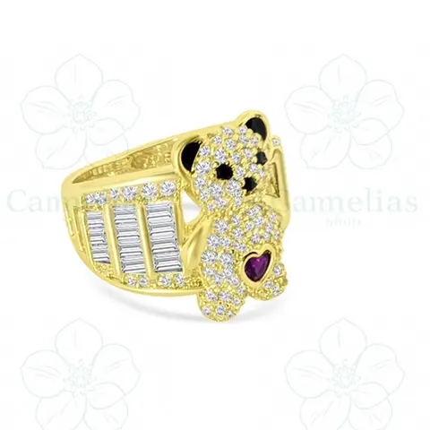 Bear Ring with Sparkling Cubic Zirconia and Heart Detail in Gold Tone for Stylish Accessory cod Ring-6024