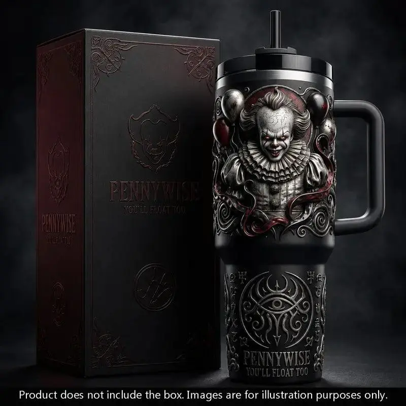 IT 40oz Tumbler Halloween, Tumbler Pennywise Blood Splatter Cup They All Float Halloween, Horror movie, Gift For Friends