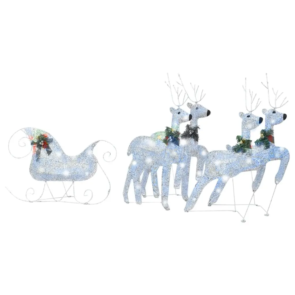 vidaXL Reindeer and Sleigh Christmas Decoration, Xmas Lighted Reindeer with 100 LEDs, Pre-Lit Christmas Lighting for Indoor Outdoor, Silver 329832