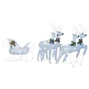 vidaXL Reindeer and Sleigh Christmas Decoration, Xmas Lighted Reindeer with 100 LEDs, Pre-Lit Christmas Lighting for Indoor Outdoor, Silver 329832