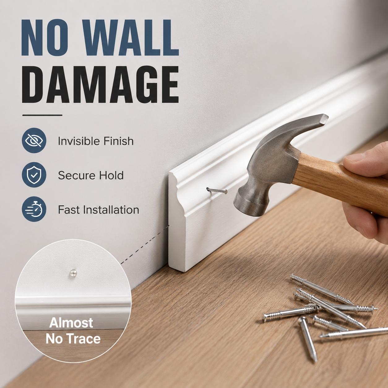 100PCS Invisible Double-Head Trim Nails, Seamless Baseboard Fastening Kit for Wall Panels, Moldings & Picture Hanging