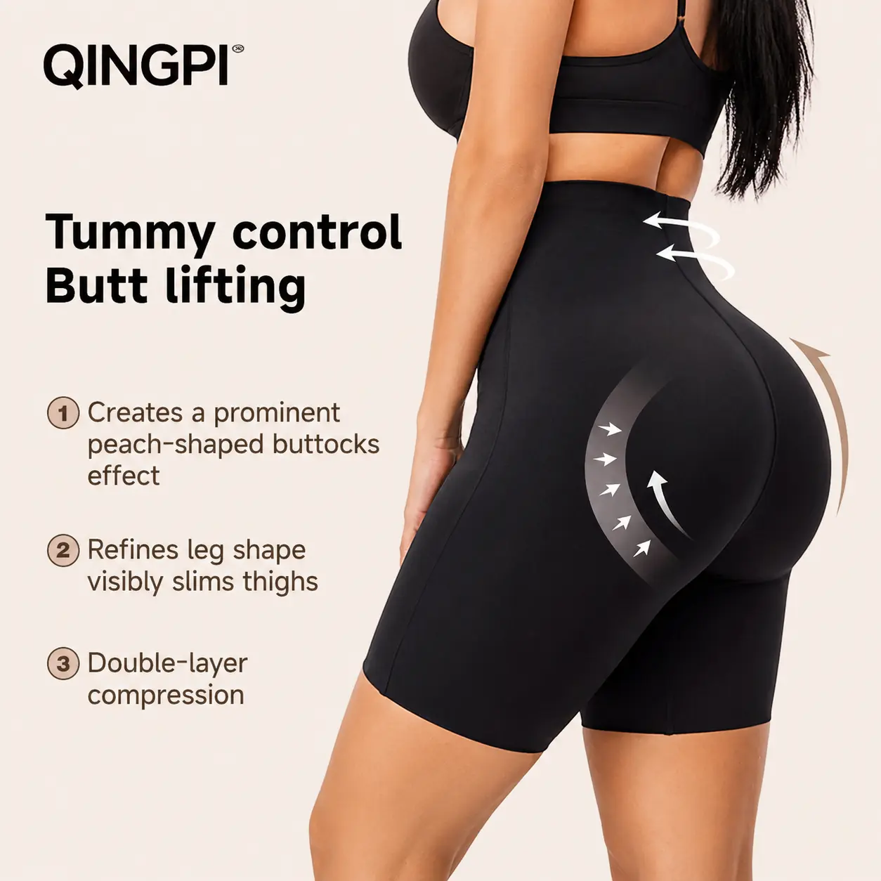 QINGPI High-Waist Shaper Shorts: Tummy Control + Butt Lift, No Chafe & Seamless