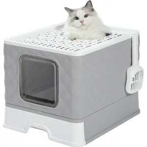 PAWZ Road Enclosed Cat Litter Box Large with Lid Drawer Type Easy to Clean,Gray, Cat, Dog, House