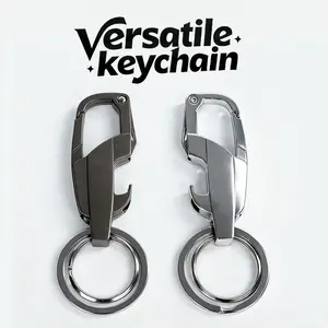 3-in-1 multifunctional keychain with folding utility knife and bottle opener, heavy-duty carabiner key holder for men