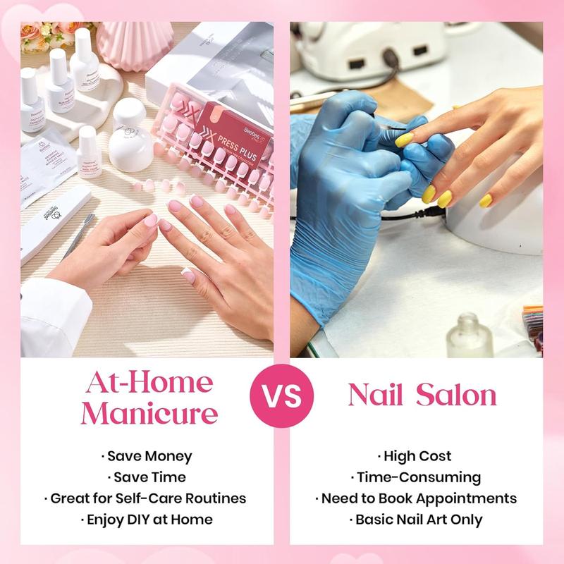 Beetles Valentine X Press Plus French Press On Nails Tips Kit, French Tip Pink Short Square Shape Natural Acrylic Nail Tips for Effortless Beauty & DIY Manicures - Frenchtipnails Spring Nail Valentine Gift Flower