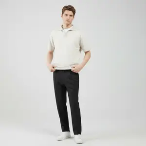 Men's Knit Gray Polo Shirt, Short Sleeve Collared Tee, Relaxed Fit, Soft Lightweight, Classic Minimalist Casual Style Monster Lab Design #757
