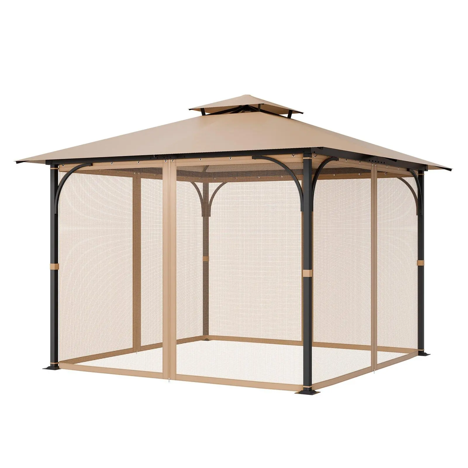 VEVOR Gazebo Netting Replacement, Fit Most 10x 10x 7 FT Gazebo Curtain, Outdoor Garden Net, 4-Panel Sidewall Mesh Net, Patio Midge Netting with Double Zipper, Canopy Screen (Netting Only)