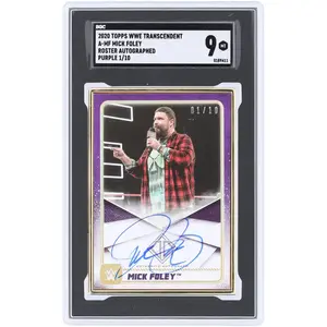 Mick Foley WWE Autographed 2020 Topps WWE Transcendent Purple Gold Framed Roster #A-MF #1/10 SGC Authenticated 9 Card - Fanatics Authentic Certified
