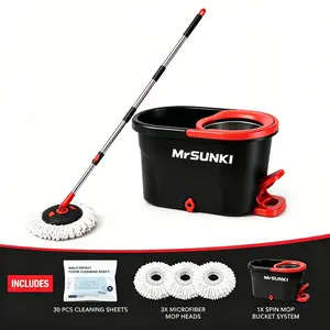 Mrsunki Spin Mop Set with Foot Pedal Professional Mopping System – 360° Swivel Cleaning System – Includes 3 Washable Pads & 30 Floor Cleaning Tablets – Extendable Handle Bucket outdoorfun