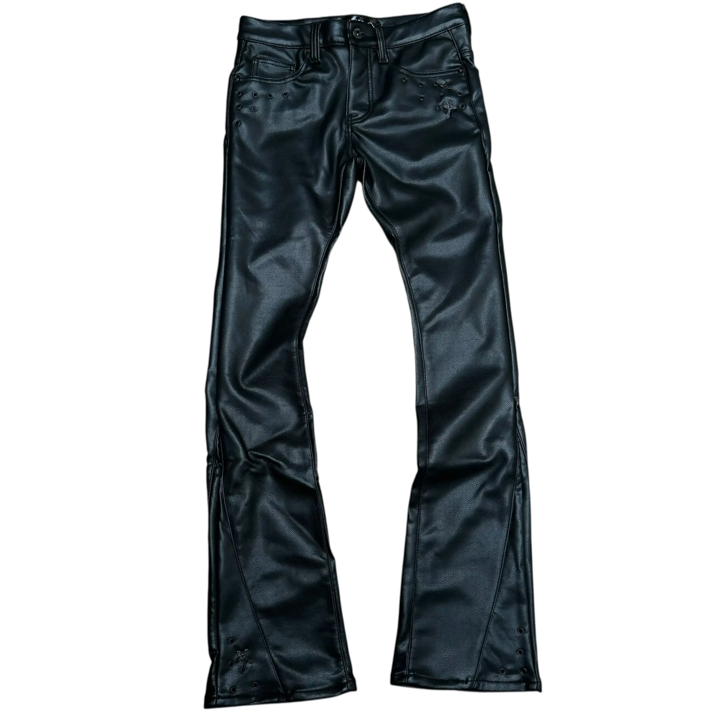 Vicious - STACKED BLACK LEATHER PANTS - VC5004
