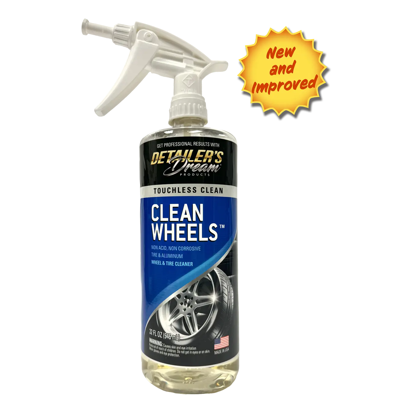 Clean Wheels Touchless Non-Acid Non-Alkaline Wheel & Tire Cleaner for BMW & FCA Vehicles Safe & Effective 32 oz Bottle