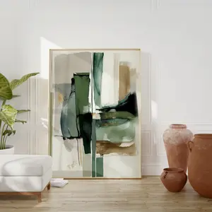 Green Beige Gold Japandi Abstract Art Print Neutral Wabi Sabi Wall Art Big Textured Brush Strokes Japandi Wall Art Apartment Decor Matte Photo modern artwork Glossy Ornaments
