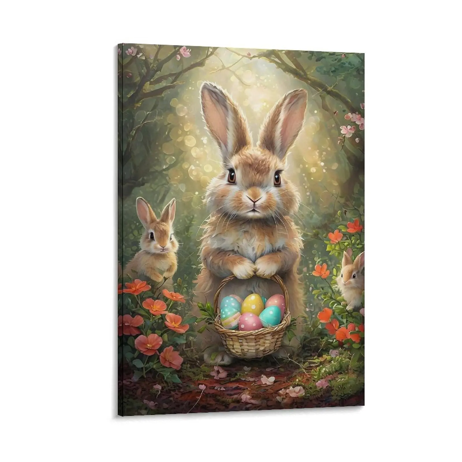 Spring Easter Bunny Print on Poster Canvas Wall Art Vintage Easter Print Happy Easter Day Decor Vintage Bunny Canvas Poster Bedroom Decor Sports Landscape Office Room Decor Gift Frames Ornaments