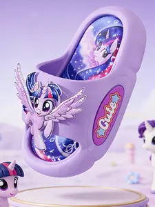 Girls' Cute Cartoon Pattern Slippers, Indoor Outdoor Non-Slip Thick Sole, PVC Material, Less Than Ankle Height, Baby Beach Home Shoes, Summer Slide Slippers