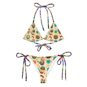 All-Over Print Recycled String Bikini Set | High Waist Swimwear for Women UPF 50+ Beach Bikini