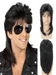 Men's Wig for 70s 80s Costume, Medium Length Straight Wig with Bangs, Party Accessory, Role Play, Halloween Wig