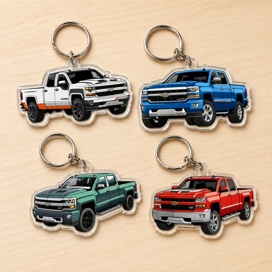 Chevy Silverado Pickup Keychain - Casual Wear Graphical Print Chevy Truck Art Accessory, Keychains for Women, Daily Use Gift for Enthusiasts