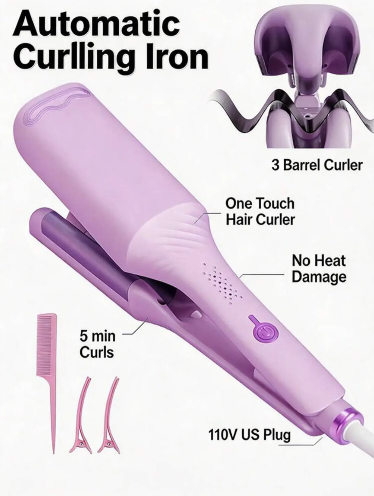Automatic Rotating Curling Iron. Eliminates the Need for Manual Twisting. Suitable for Beginners and Professionals Alike. Fast Heating Technology Ready in 30 Seconds. Creates Uniform, Natural-Looking Curls Every Time.