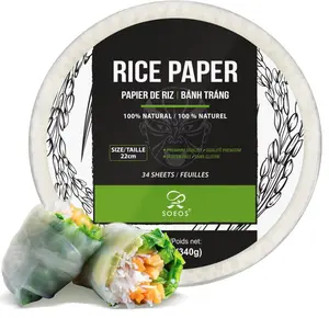 Soeos Rice Paper, White Rice Paper Wrappers, 1 Pack, 34 Sheets-Fresh Spring Roll Wrappers & Dumplings, Non-GMO, Gluten-Free, Low Carb, Vietnamese Rice Wraps (Round, 22cm)