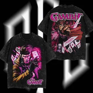 Superstyle The Card Master "Gambit" MCU Comics Edition Double Printed Oversize Lightweight Acid Washed Tee TV Series Graphic Design Top Cotton Streetwear Comic Superheroes T-Shirt, Oversize Shirt, Vintage Outfit, Gift for fan, y2k styles X1O