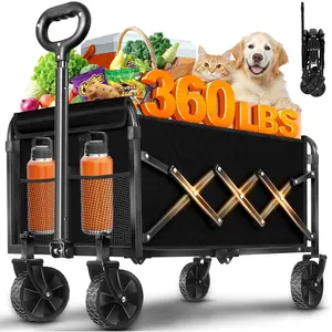 Wagons Carts Foldable, Collapsible Folding Wagon, Portable Folding Wagon Cart with Wheels, Outdoor Utility Carts for Groceries, Camping, , Shopping, Black