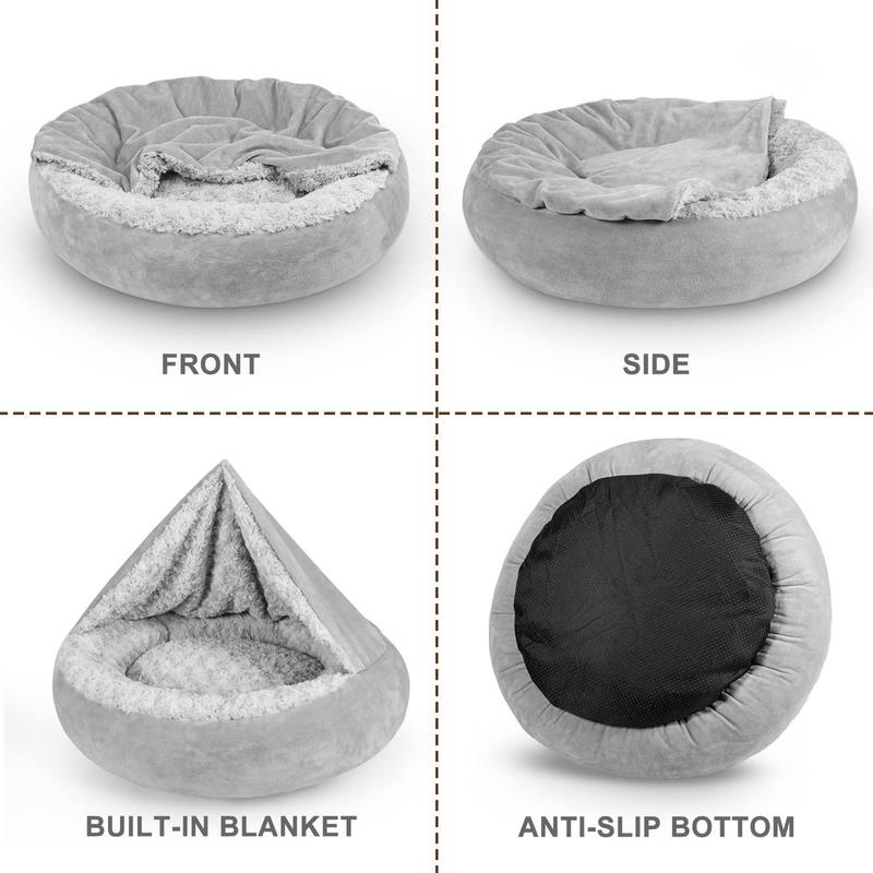 Semi-Enclosed Fluffy pet bed with hooded pouch