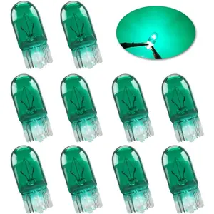 Green Super Bright T10 194 W5W 168 5W Wedge Halogen Light Bulbs 12V 10 Pack for Car License Plate Dome Map Side Parking Fog Tail Light