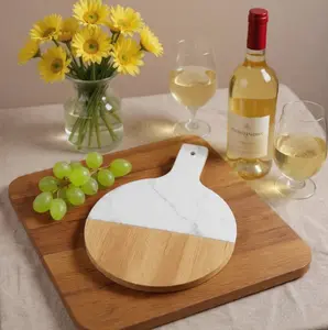 Marble & Acacia Wood Classic Wine and Cheese Serving Board
