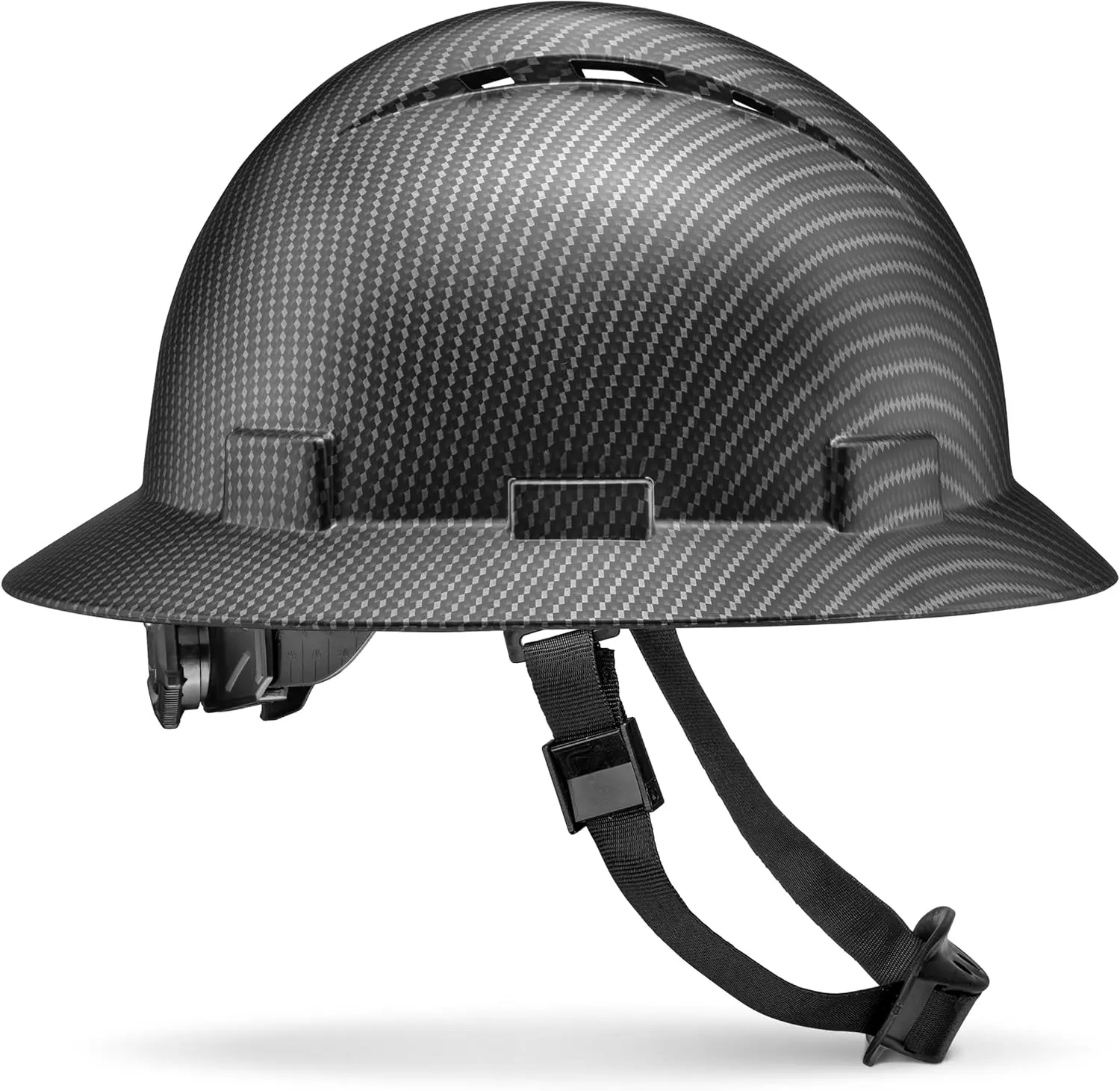 Full Brim Hard Hat, Lightweight Flame-Retardant FRP Shell with Carbon Fiber Texture, 4-Point Ratchet Adjustment for Adults in Construction & Mining, Impact Safe, Outdoor Work