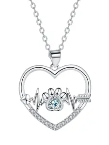 Cute Heart-Shaped Dog Paw Pendant Necklace, Fashionable Stainless Steel Chain, Casual Style Jewelry for All Seasons, Love Heart Necklace