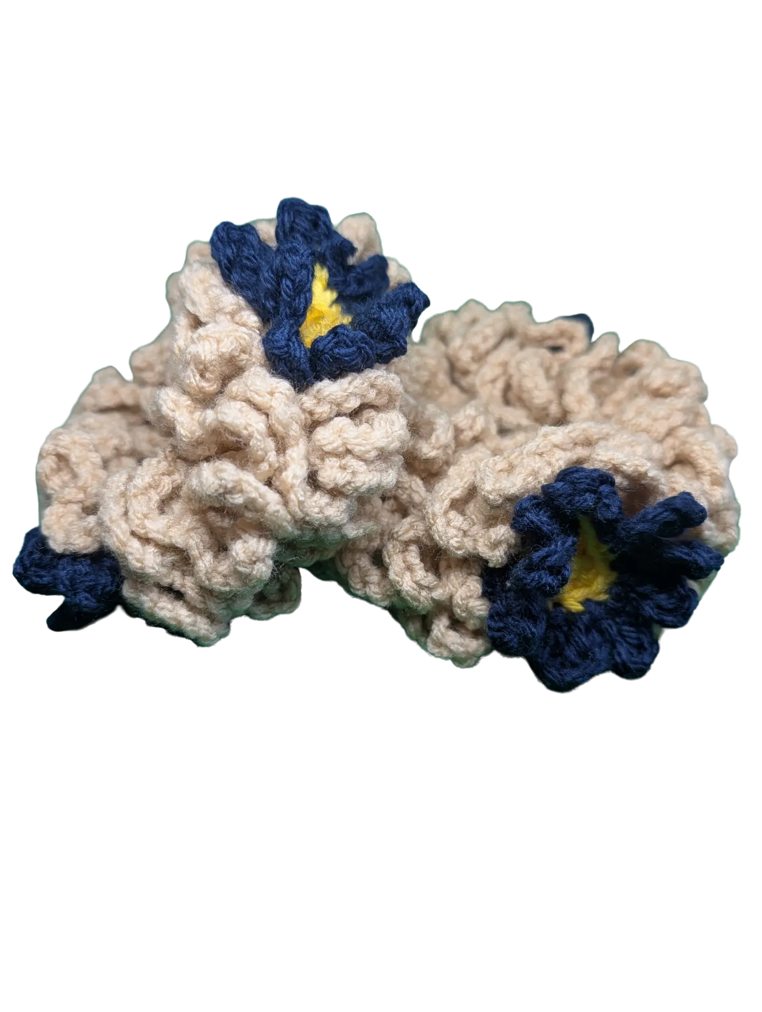 Nylo & Co. Floral Scrunchies in Beige/Navy Blue - Set of 2 Unisex Hair Accessories for Stylish Elegance