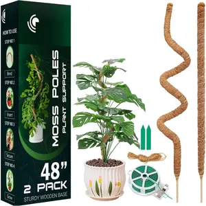 2-Pack 48'' Bendable Moss Poles for Monstera & Climbing  - Flexible Trellis  Support Stakes with Accessories - Indoor & Outdoor Use