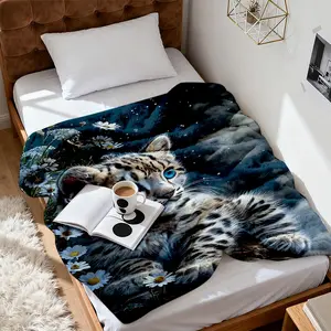 Snow Leopard Print Flannel Blanket, Soft Comfortable Sofa Cover, Gift Blanket, Holiday Decor, Bed Office Camping Travel, All Seasons