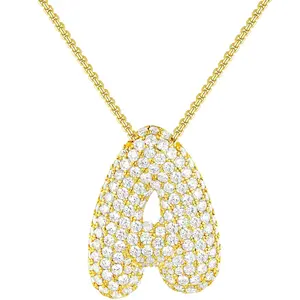 EASYHAUTE Bubble Letter Necklace Gold, 14K Gold Charm Balloon Initial Letter Necklace, Fashion Jewelry Gifts for Girls Women bubble bar  necklace