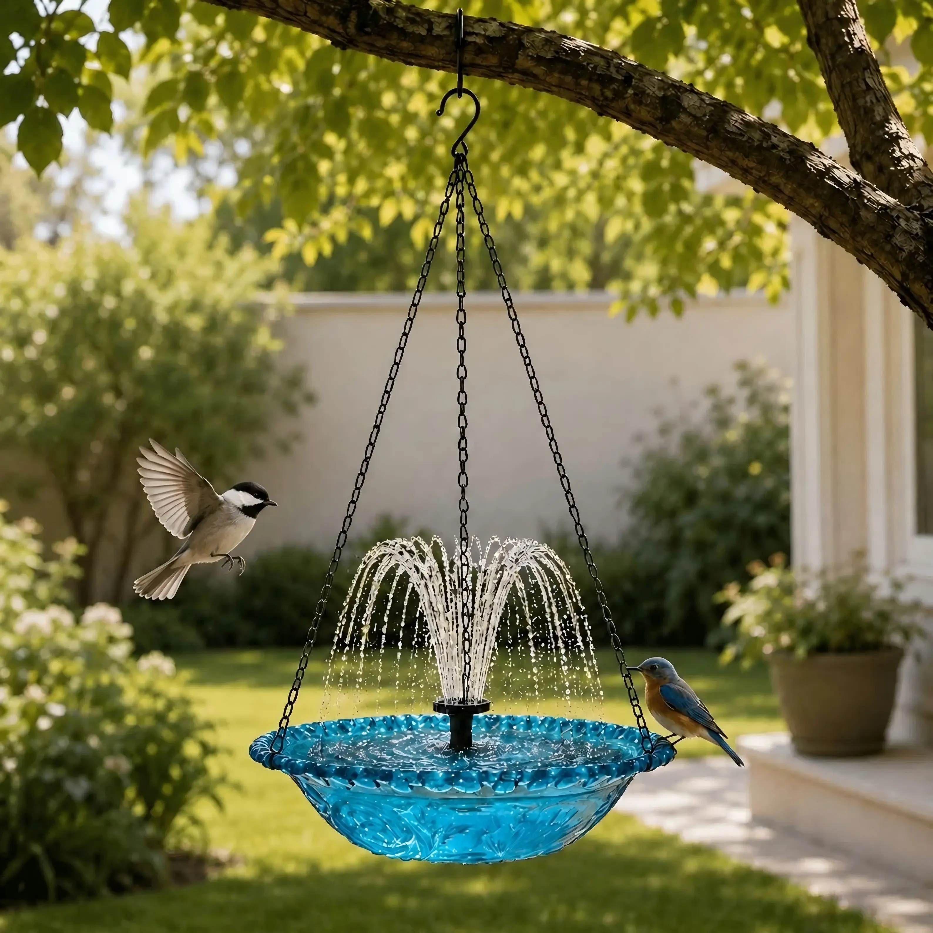 Bird Feeder Bath Fountain, Hummingbird Solar Hanging Bowl, Outdoor Garden Water Feature, Bird Water Feeder Decor