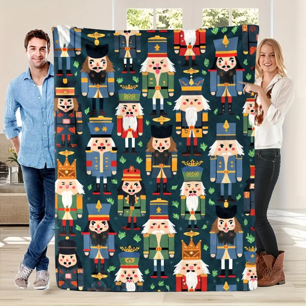 1pc The Nutcracker Christmas Blanket |   Soft Flannel All-Season Cozy Throw with Clara & The Nutcracker Soldiers, Pink & Golden Holiday Decor for Home, Office, Camping, Travel - Machine Washable Gift For Christmas, Nutcracker Party Decorations