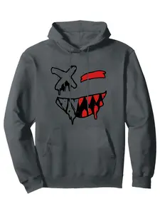 Spring and autumn thin long-sleeve pocket hoodie with red and black smiley face pattern print, casual sports streetwear, suitable for cool weather wear, perfect for outdoor activities and stylish outings - men's clothing