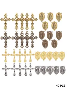 40pcs Rosary Cross Pendant Set, Vintage Design Easter Theme Crucifix Pendants, Oval Lamp Chain Links, Beaded Necklace Connectors