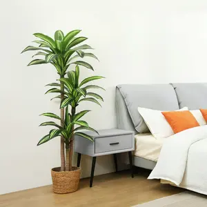 5ft Artificial Dracaena Tree in Black Plastic Pot, Ultra-Realistic Silk & Plastic Leaves, Fade Resistant, No Maintenance, Bendable Branches Repot-Ready Faux Plant for Indoor/Outdoor Home Office Porch Patio Decor, Perfect Housewarming Gift, Real Touch Look