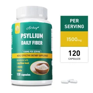 Airboy Daily Fiber Dietary Capsules, high-efficiency, high content 1500 mg, 120 capsules, contains psyllium husk, supports digestive health.