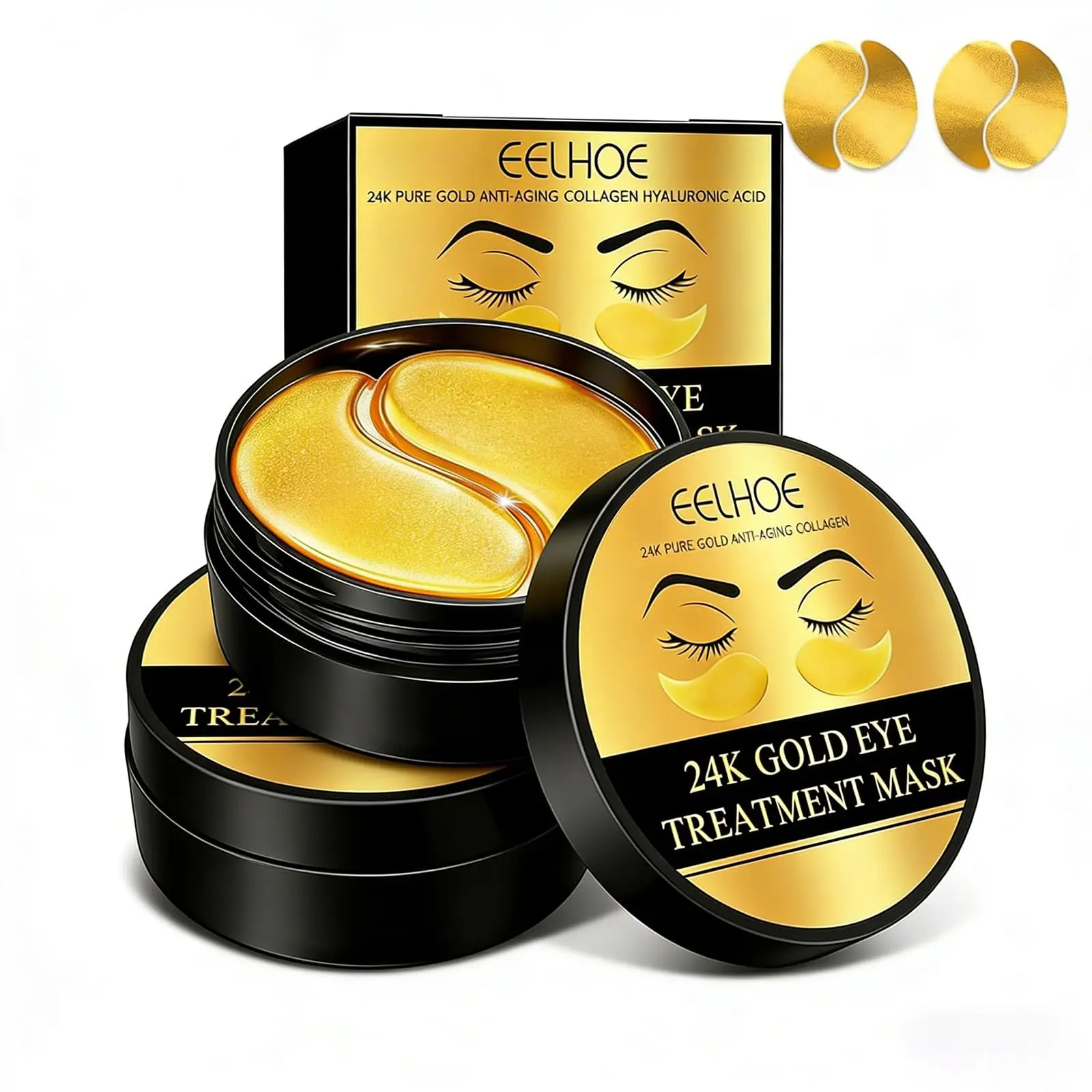 60Pcs 24K Gold Eye Mask, Anti-WrinkleHydrating Firming Under Eye Patches,Brightening Lifting Eye Skin Care