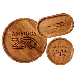 America 250 Engraved Acacia Wood Tray – Officially Licensed Commemorative 250th Anniversary – Solid Wood, Laser Engraved, Multiple Sizes